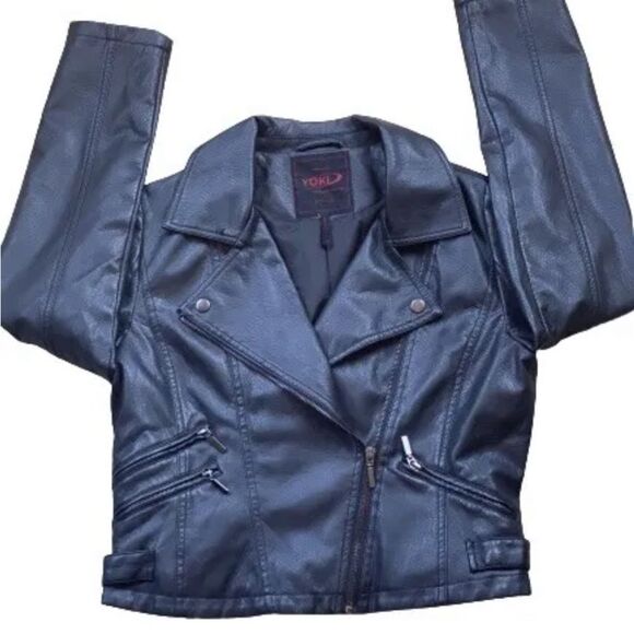 Yoki New York Faux Leather Motorcycle Jacket Black Women Medium Zip Neve Worn - Picture 6 of 12